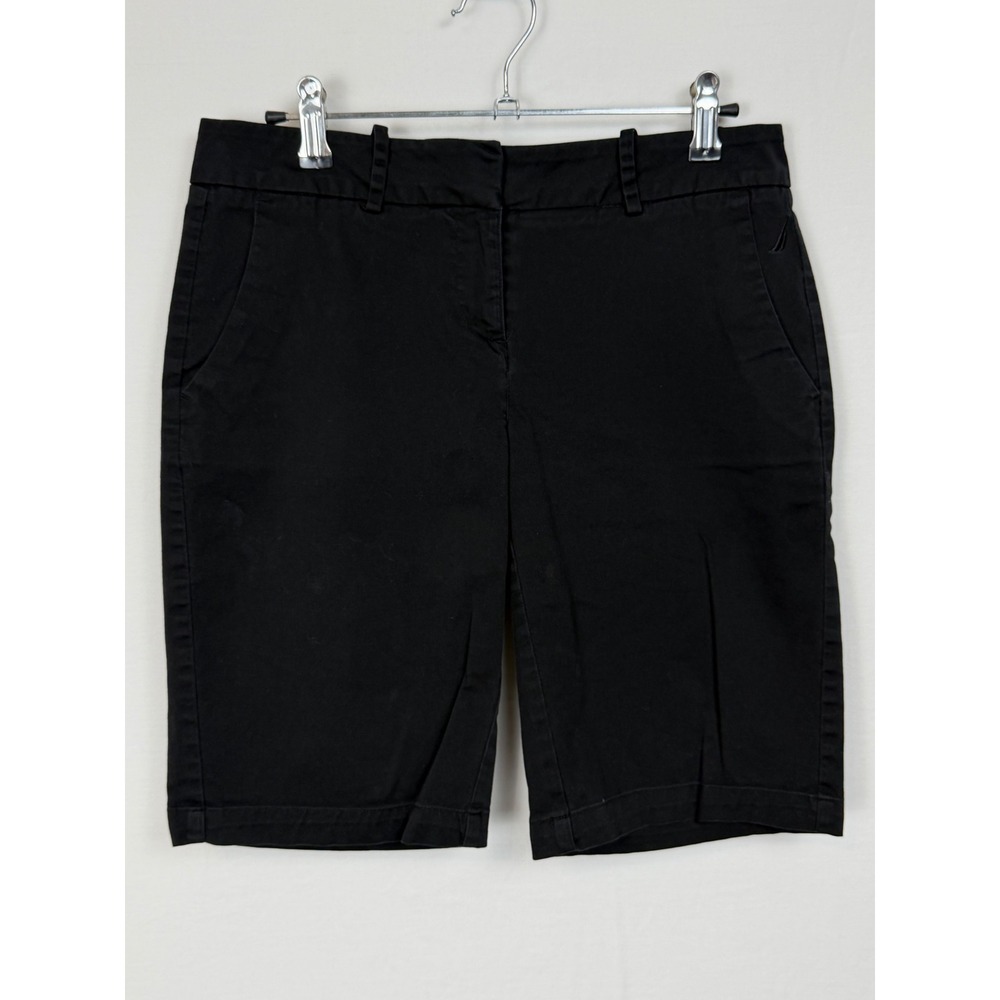 Nautica Women Cotton Shorts 4 Black Chino Stretch Bermuda Knee Length